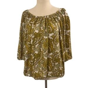 Michael Kors Paisley Blouse 1X Elastic Neckline 3/4 Sleeve